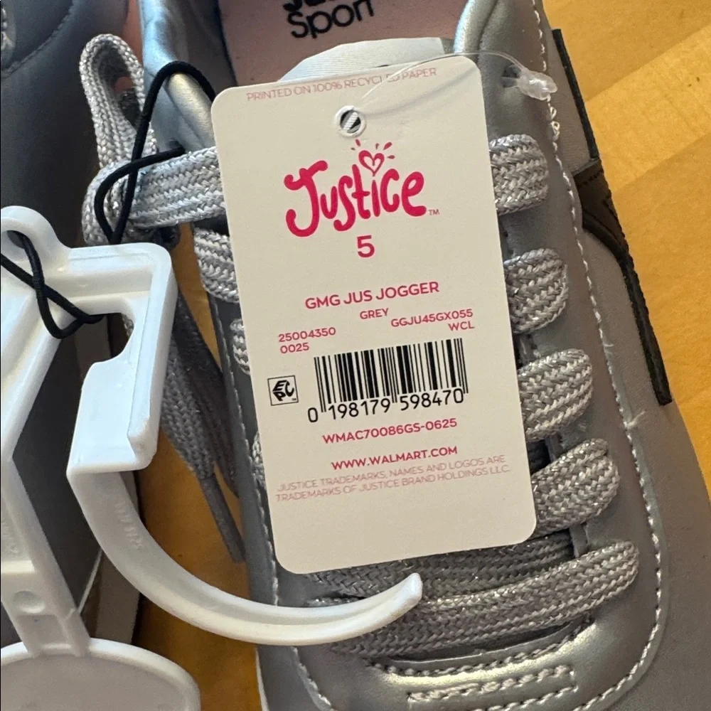 Justice Silver Sneakers with Black Star